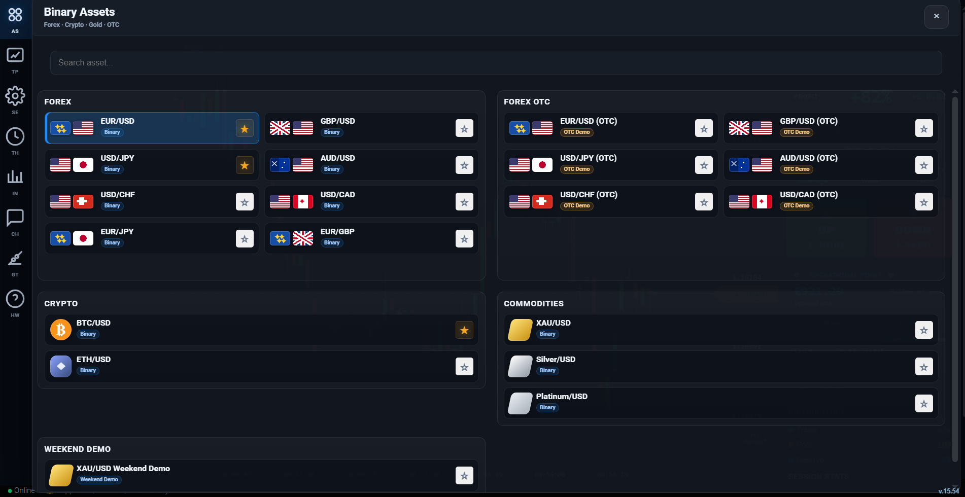 Asset selection panel.