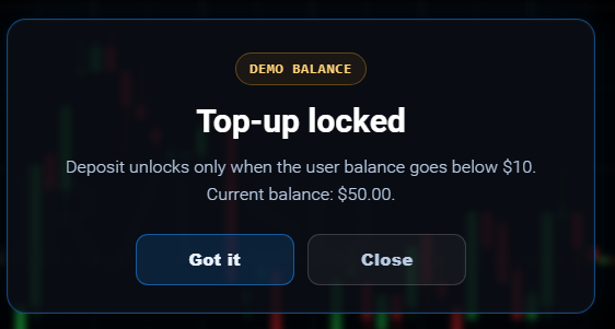 Top-up locked while the balance is above the threshold.